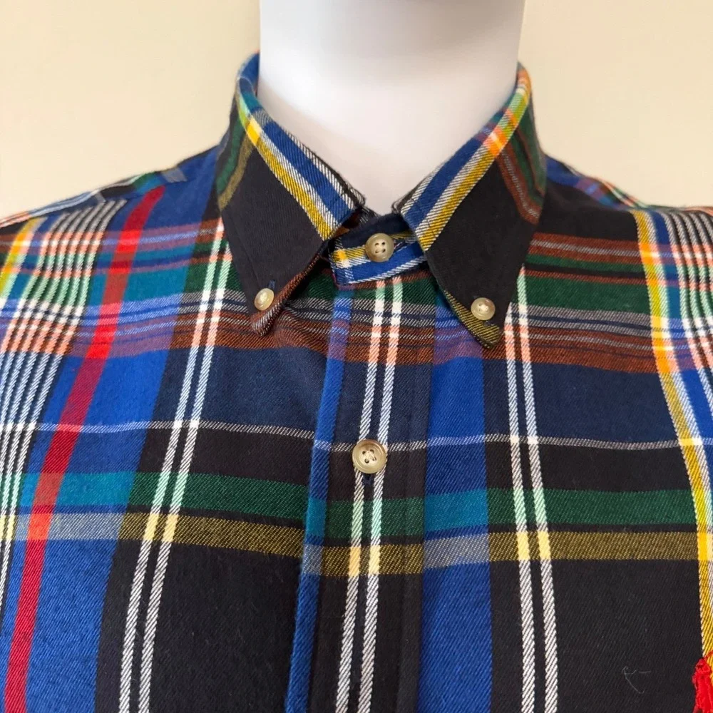 Ralph Lauren Mens  Custom Fit Plaid Flannel Button Down Shirt Multi Color Size L